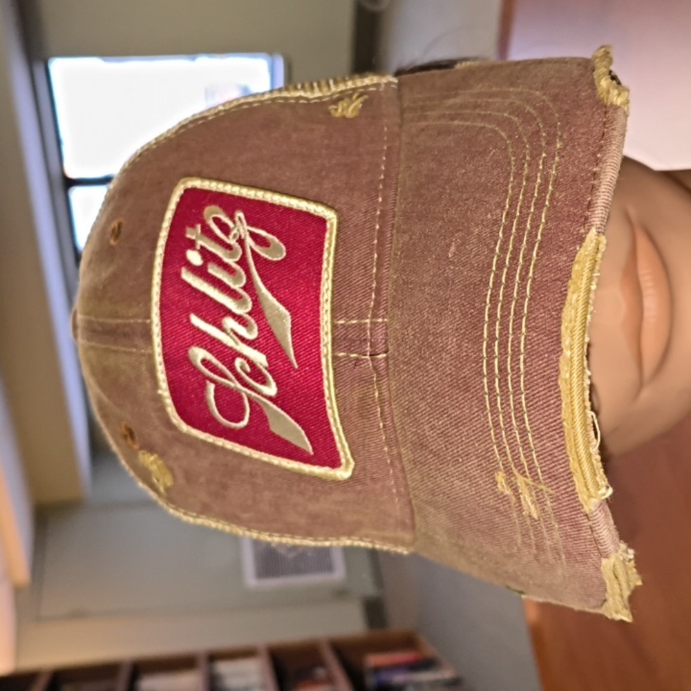 Schlitz Beer Stitched Patch Distressed Burgundy T… - image 2